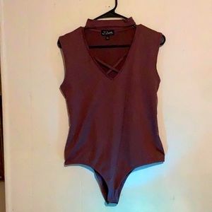 Body and lace choker neck shirt  size L color Burgundy J for Justify